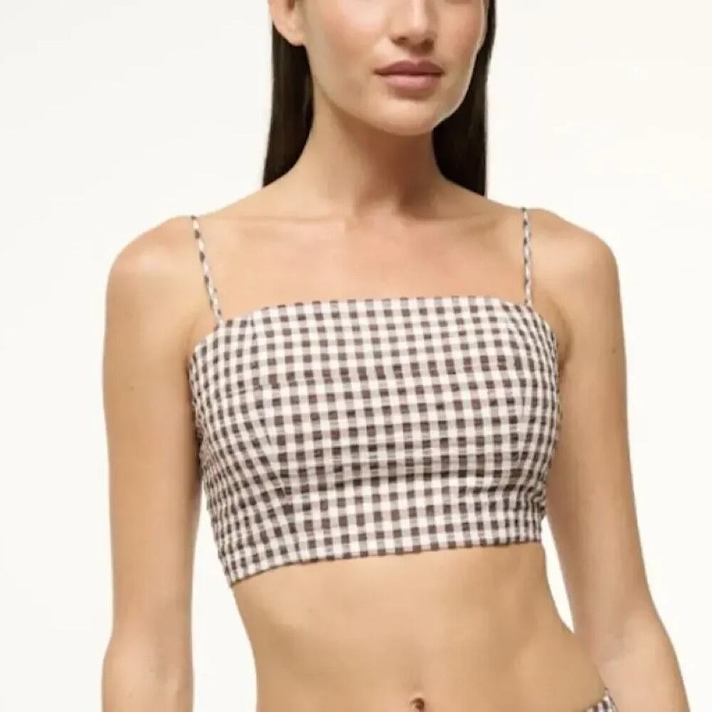 NWT STAUD Federico Tank in Dark Chocolate Gingham L